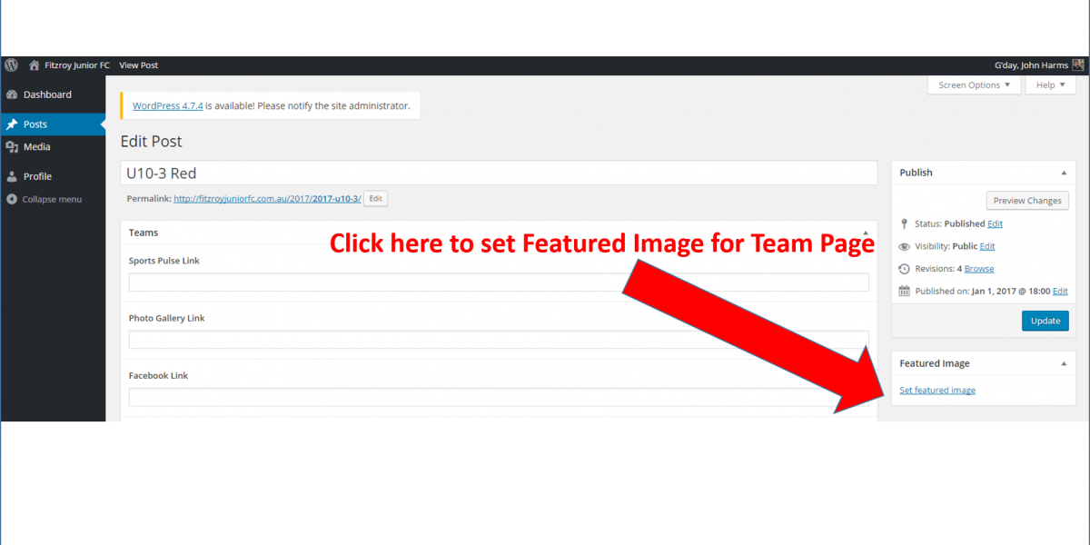 How to set the Featured Image for the Team Page – Fitzroy Junior FC